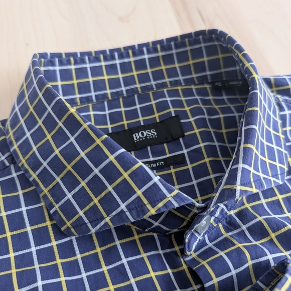 🇩🇪BOSS Blue and Yellow Casual Button Down Shirt - Picture 6 of 10